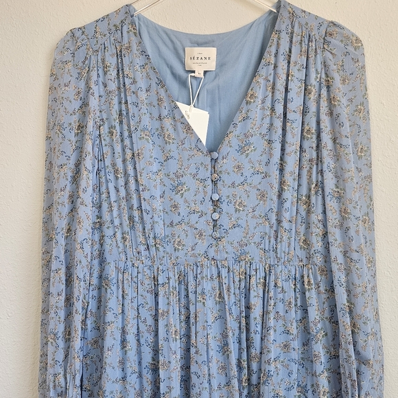 Sezane Light Blue Floral Long Sleeve Dress - Picture 7 of 16